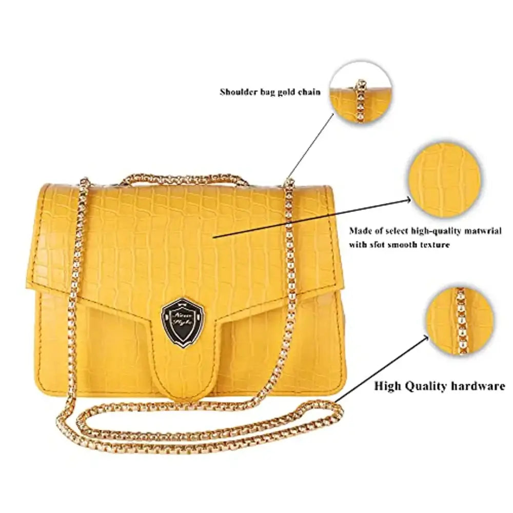 LX Purse For Women With Long Strap Sling Bag For Women & Crossbody Fit Small Size PU Leather (G Yellow)