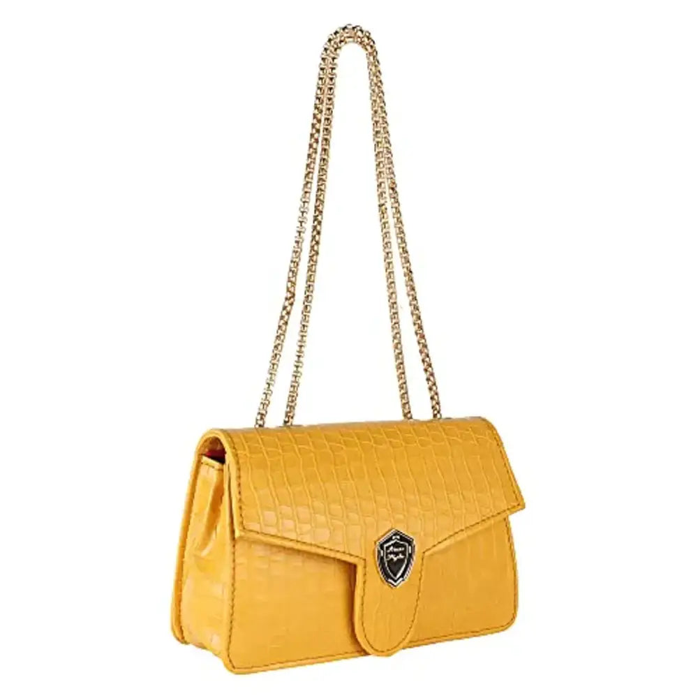 LX Purse For Women With Long Strap Sling Bag For Women & Crossbody Fit Small Size PU Leather (G Yellow)