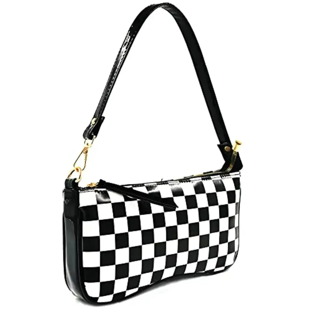 LX Small Shoulder Bags for Women Mini Handbags Small Size Purse (Black-White Check)