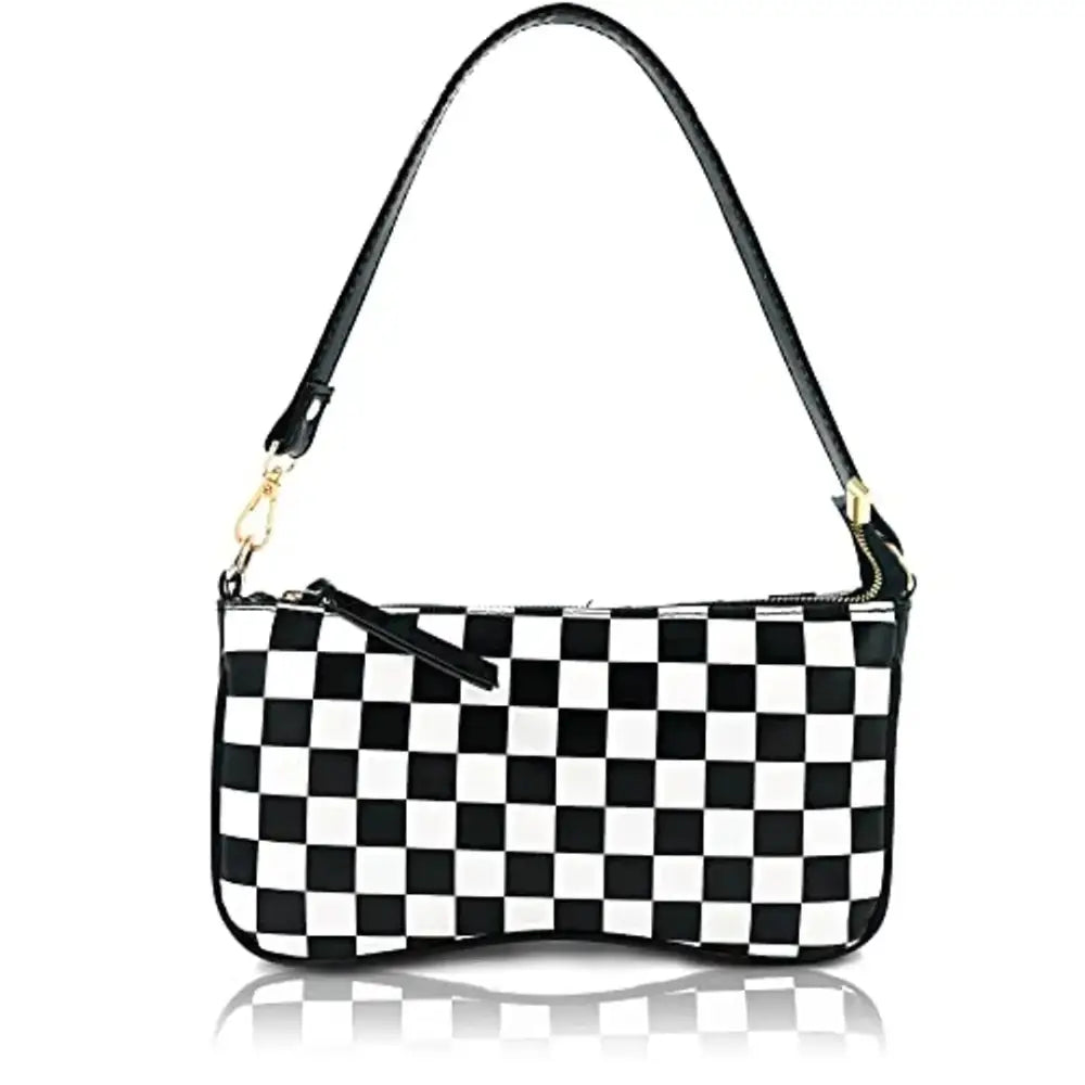 LX Small Shoulder Bags for Women Mini Handbags Small Size Purse (Black-White Check)