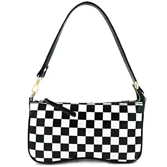 LX Small Shoulder Bags for Women Mini Handbags Small Size Purse (Black-White Check)