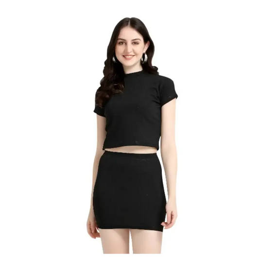 Latest Black 2 Piece Top  Skirt Bodycon Dress For Women