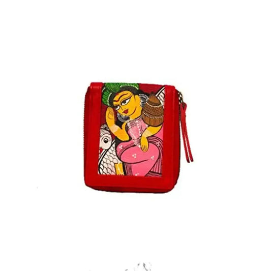 Love Leather Zip Around Hand Painted Lakshmi Coin Red Wallet