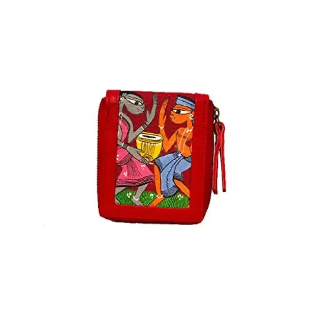 Love leather Zip Around Handpainted Tribal Coin Red Wallet