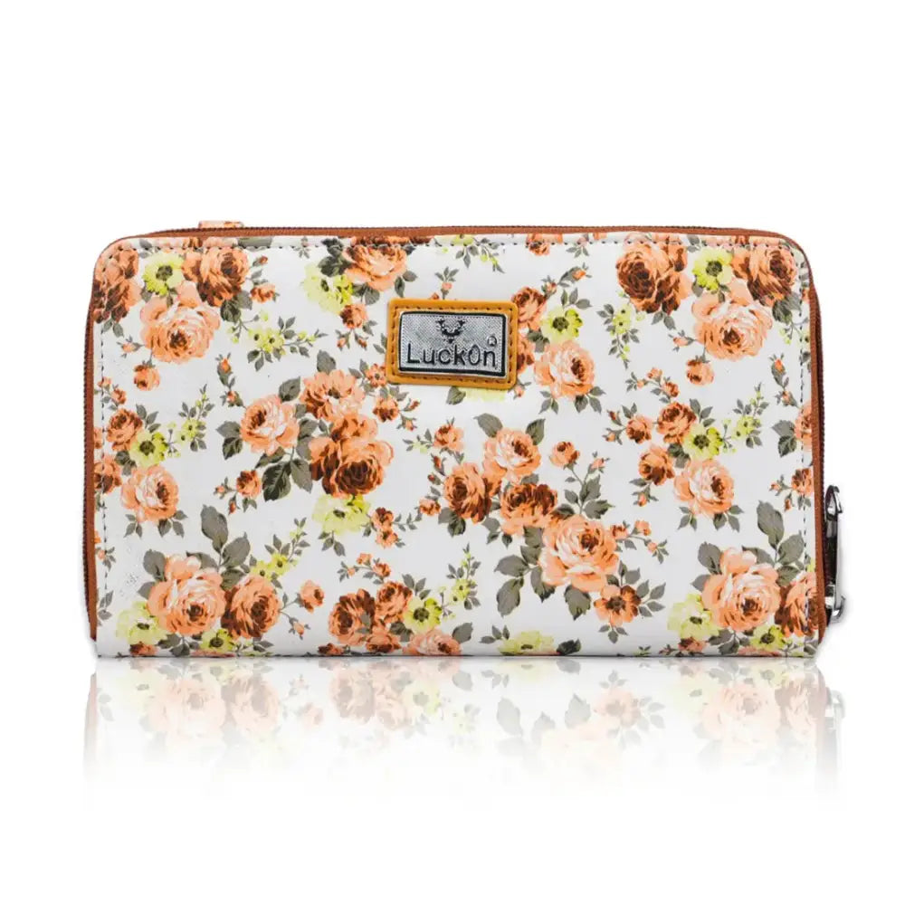 LuckOn Flower Faux Leather Women Clutch Orange