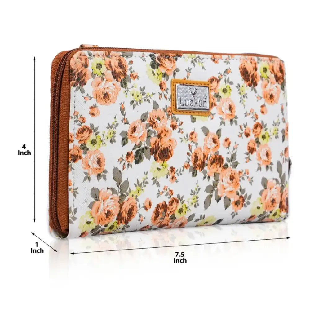 LuckOn Flower Faux Leather Women Clutch Orange