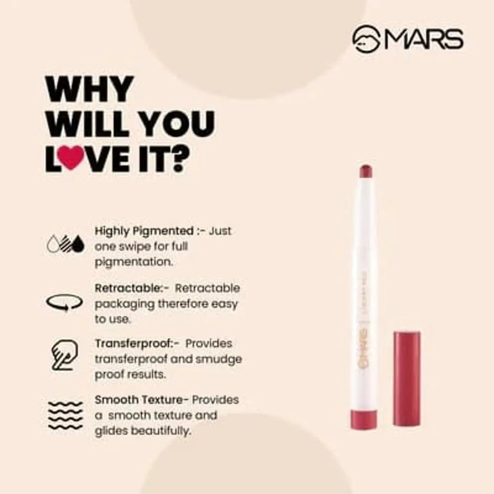 MARS Retractable Poppins Long Lasting Lip Crayon | Matte