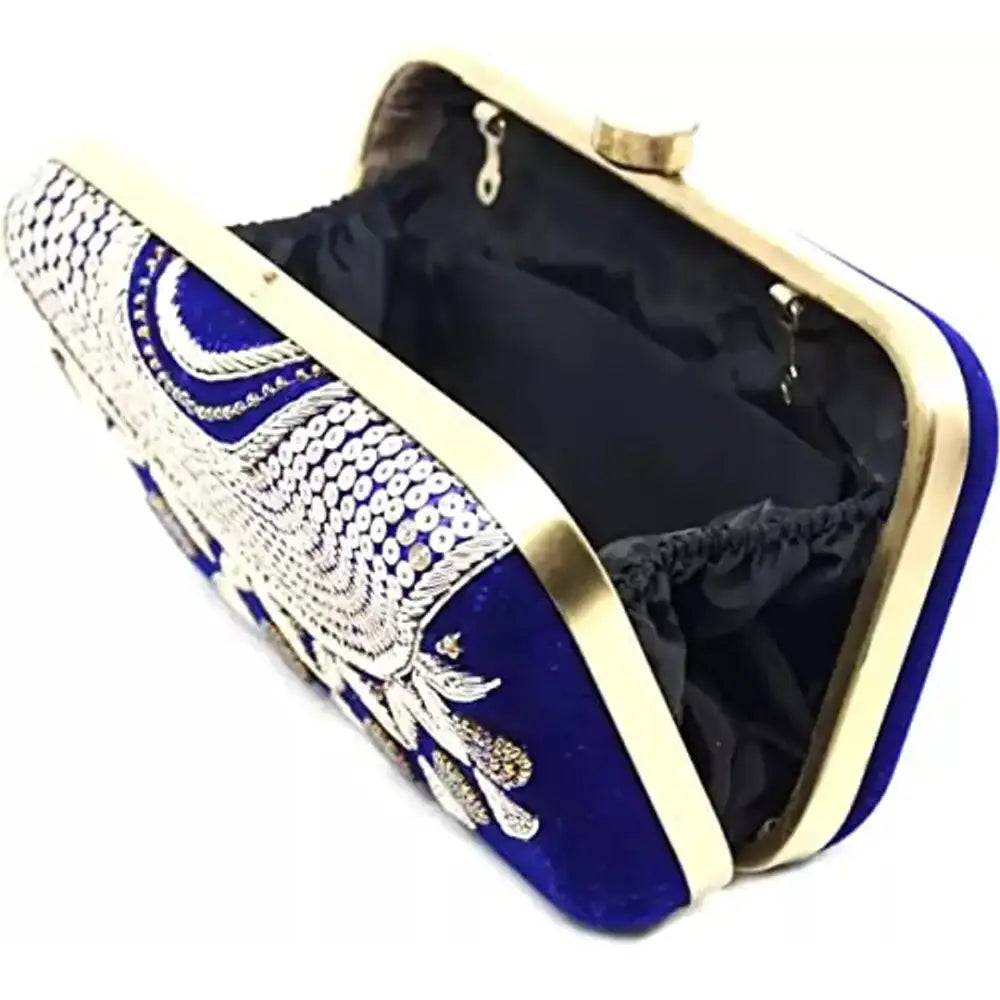 MaFs Blue Embroidered Women clutches For Weddings