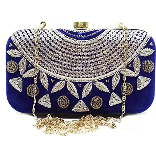 MaFs Blue Embroidered Women clutches For Weddings