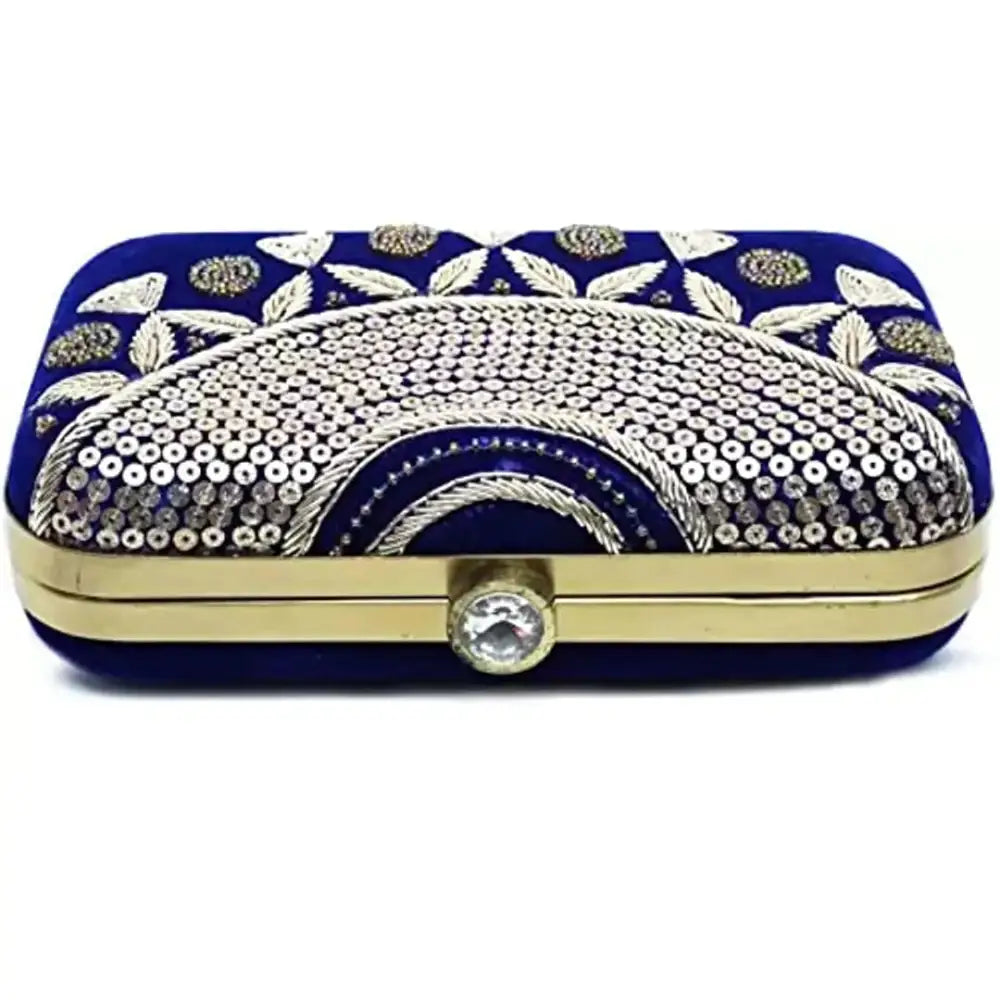 MaFs Blue Embroidered Women clutches For Weddings