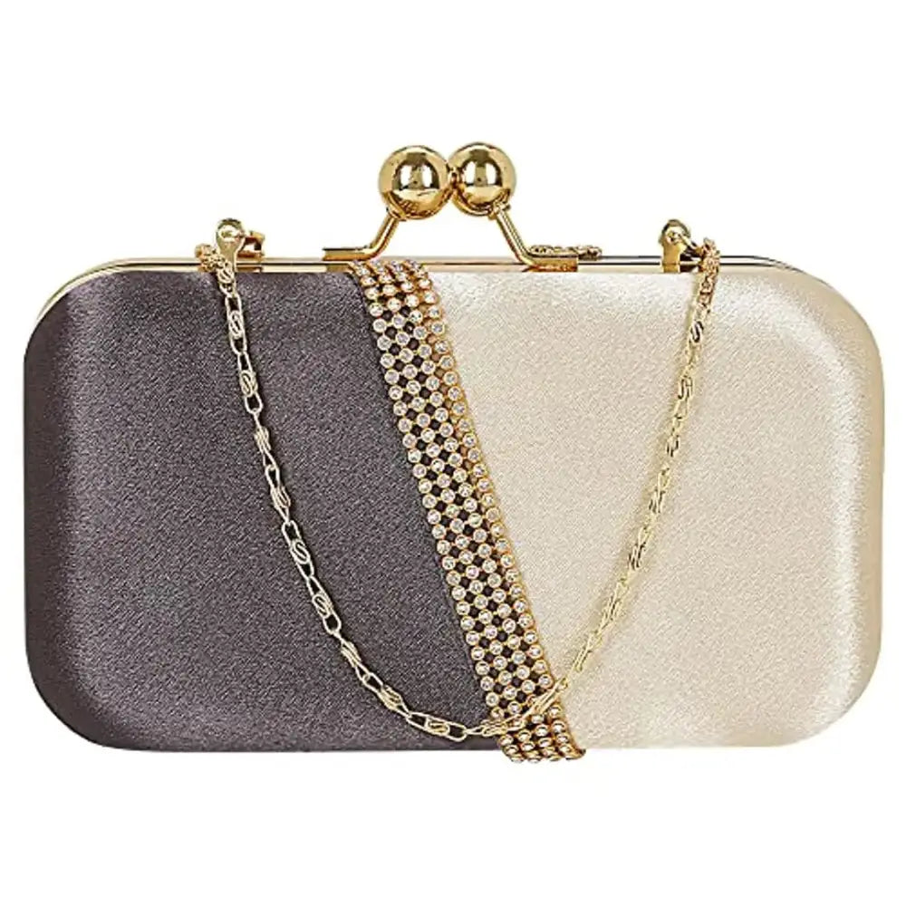 MaFs Embelished Women's Clutch Grey and Off White Clutch for weddings and Parties