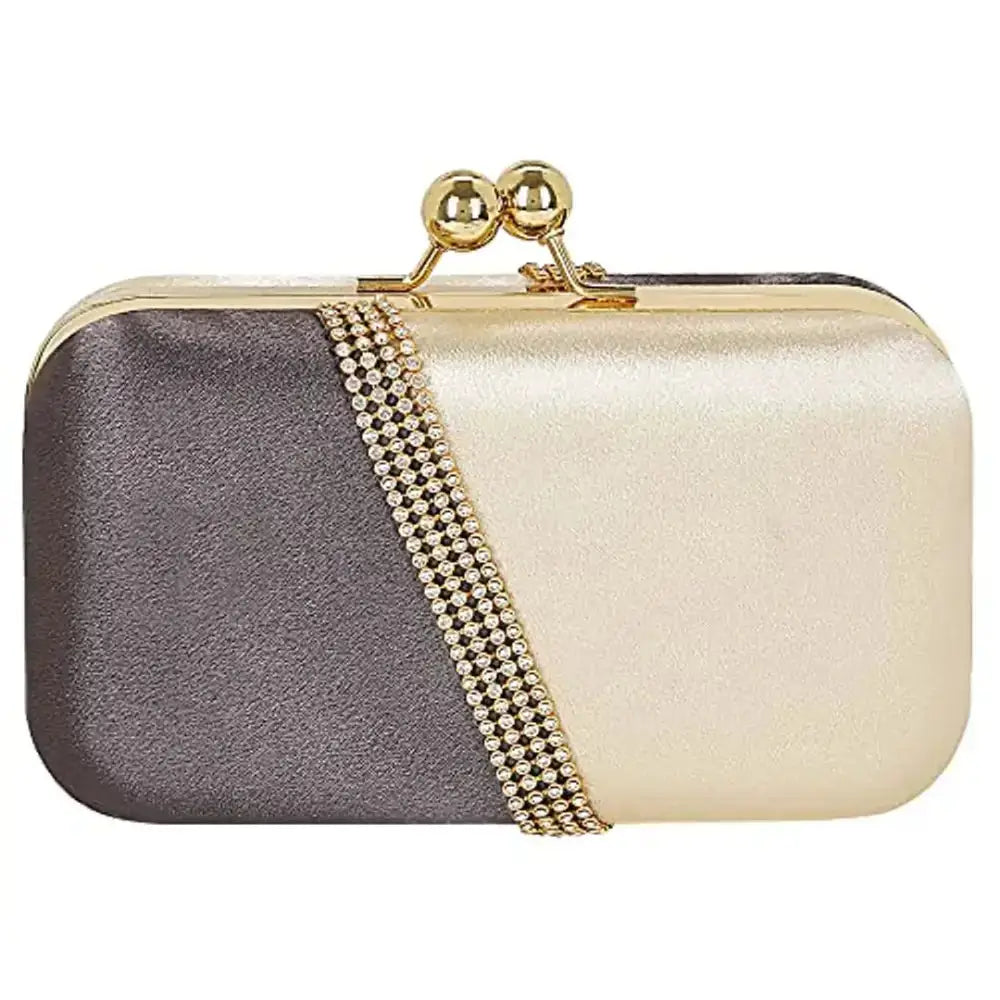 MaFs Embelished Women's Clutch Grey and Off White Clutch for weddings and Parties