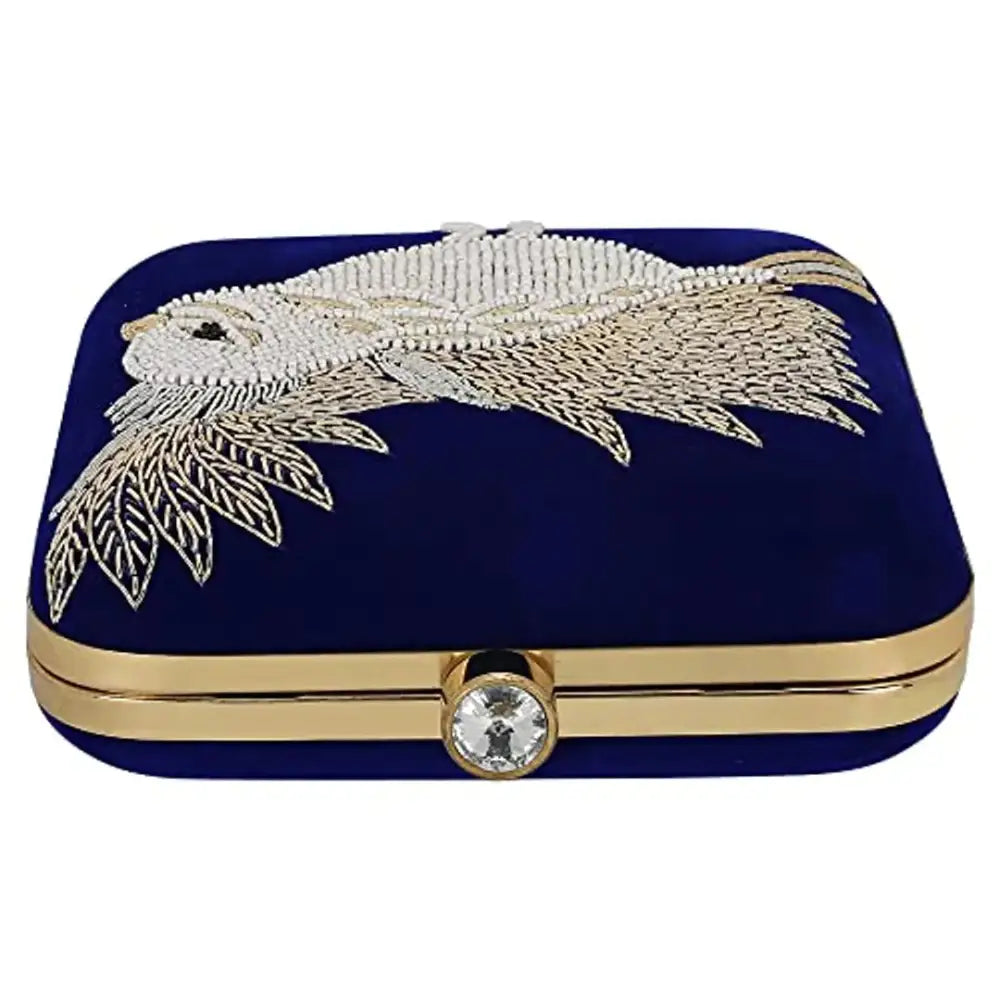 MaFs Embroidered Blue Women clutches For Weddings and Parties