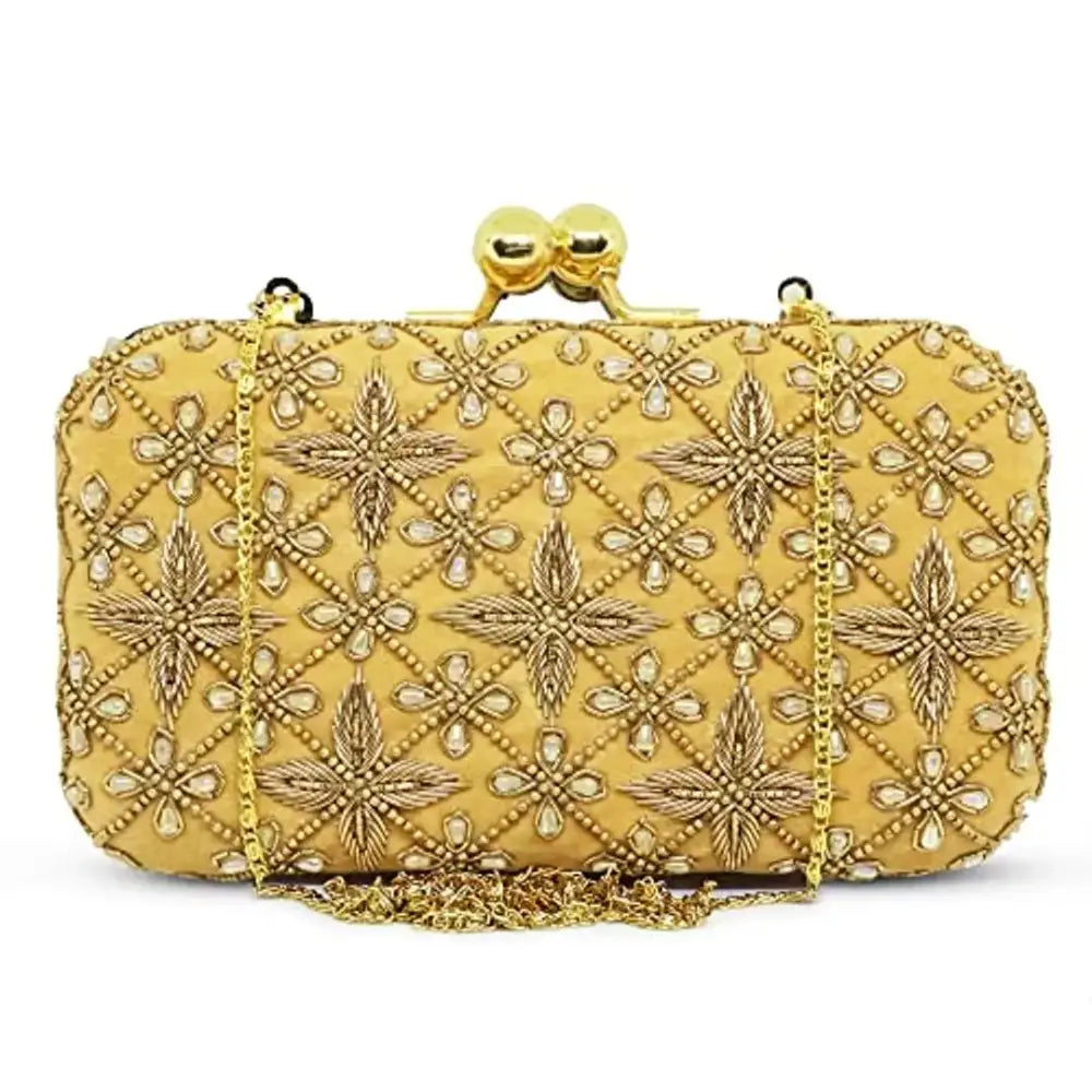 MaFs Embroidered Golden Velvet Women clutches