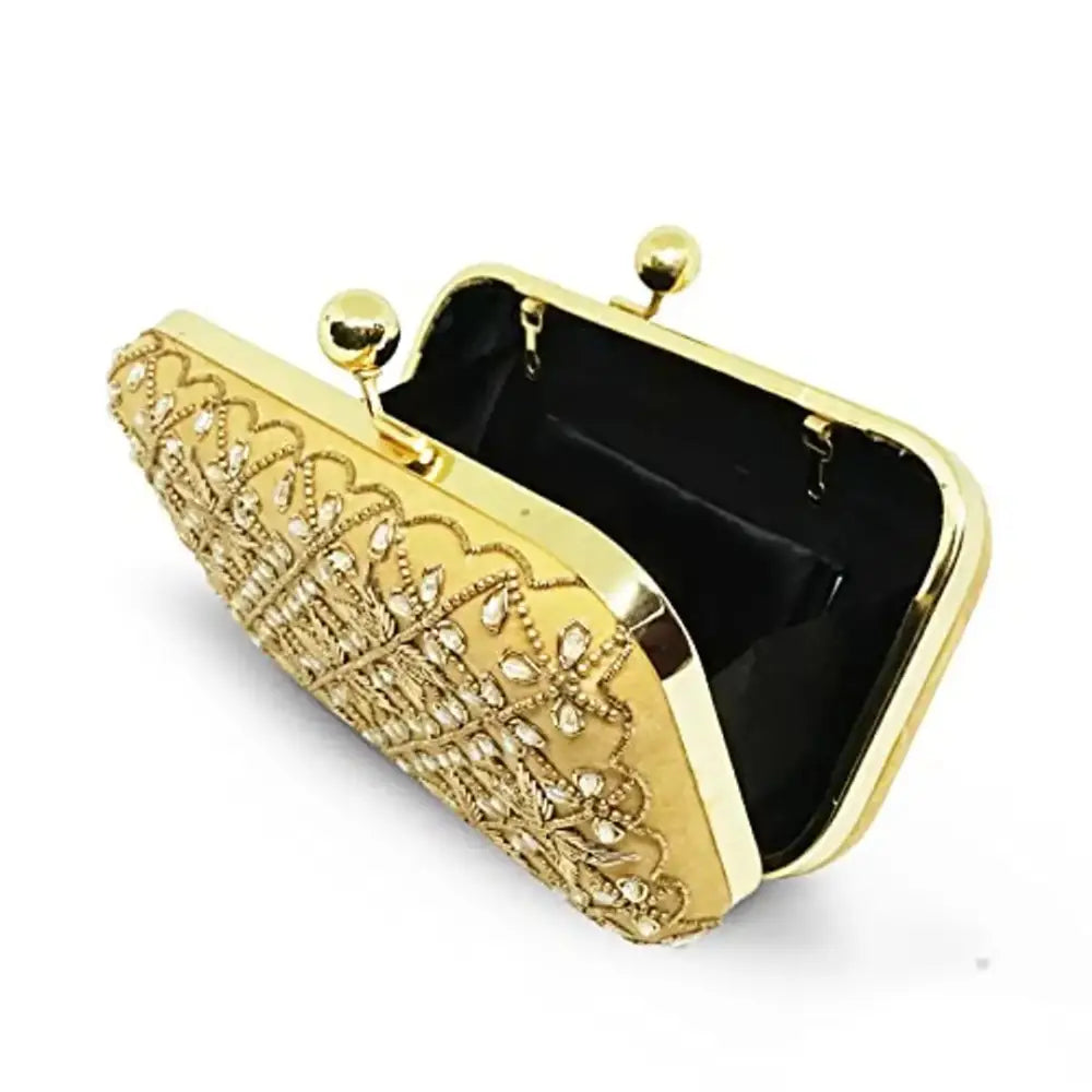 MaFs Embroidered Golden Velvet Women clutches