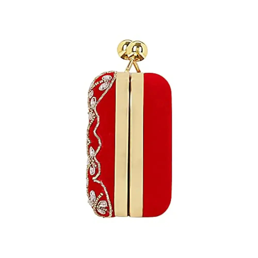 MaFs Embroidered Red Velvet Women clutches