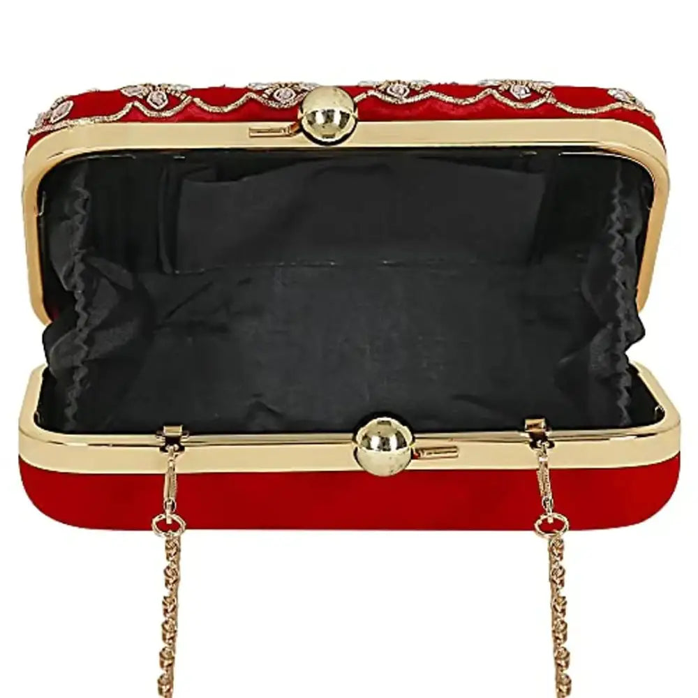 MaFs Embroidered Red Velvet Women clutches