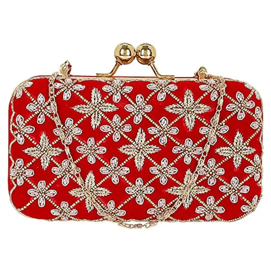 MaFs Embroidered Red Velvet Women clutches