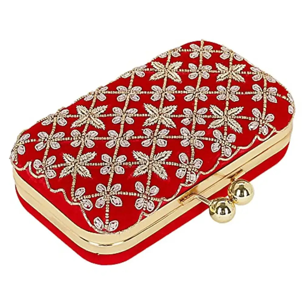 MaFs Embroidered Red Velvet Women clutches