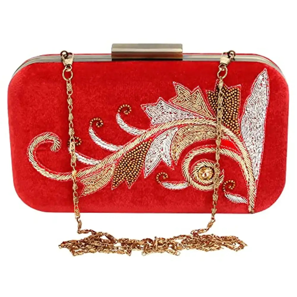 MaFs Embroidered Red Women clutches