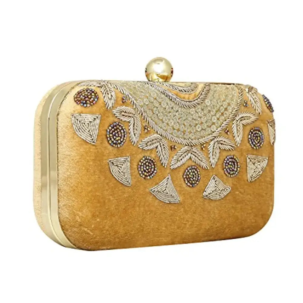 MaFs Golden Embroidered Women clutches For Weddings