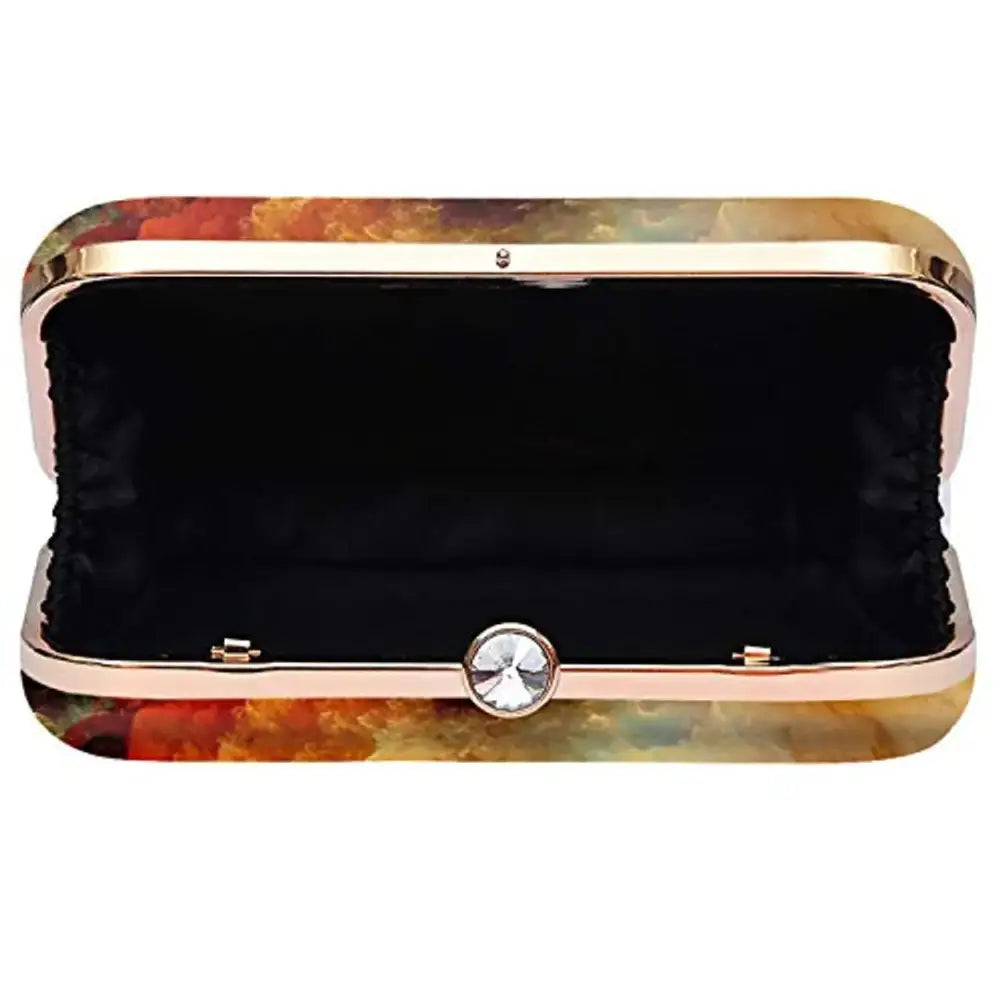 MaFs Printed Clutch Bag with Detachable Chain, Multicolor