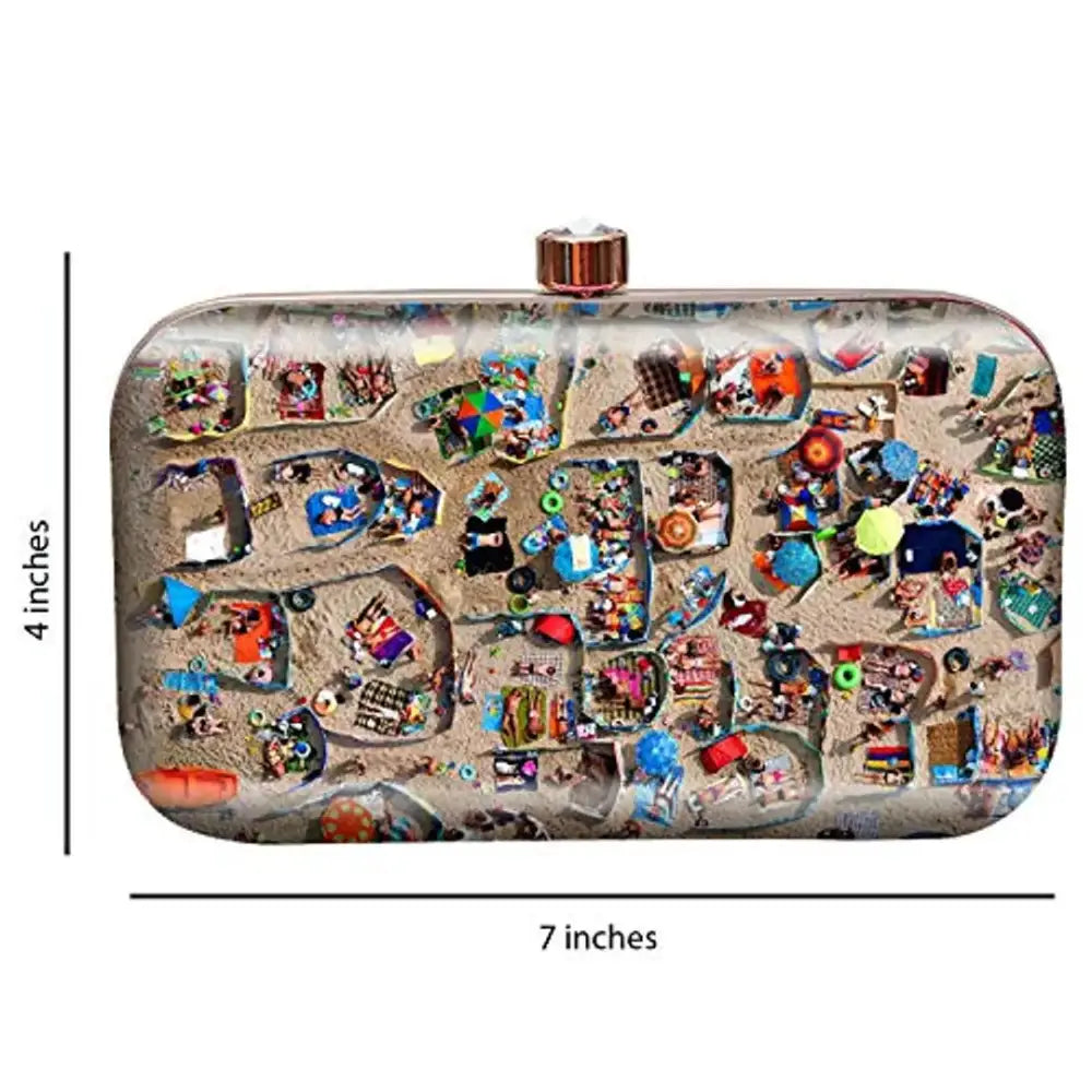 MaFs Printed Clutch Bag with Detachable Chain, Multicolor