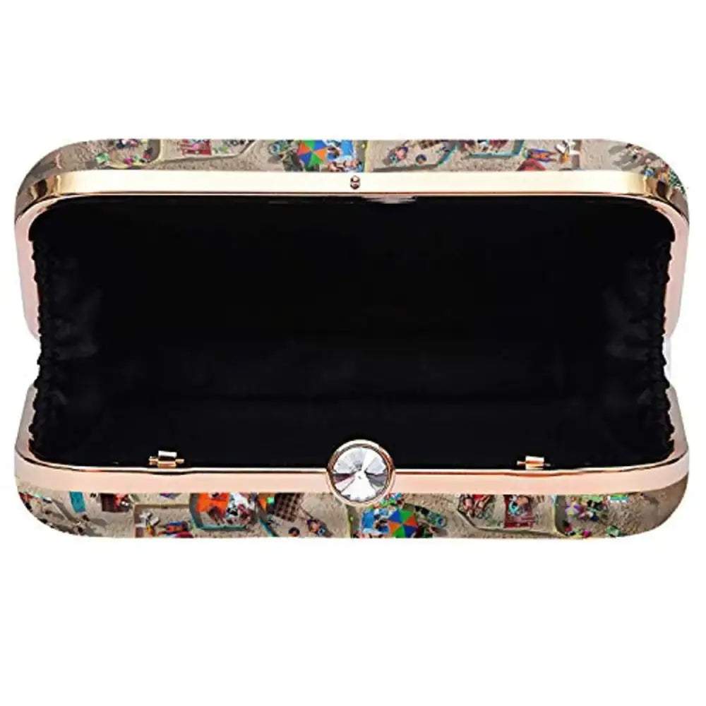 MaFs Printed Clutch Bag with Detachable Chain, Multicolor