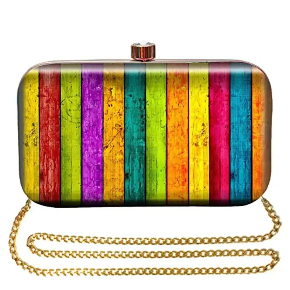 MaFs Printed Clutch Bag with Detachable Chain, Multicolor