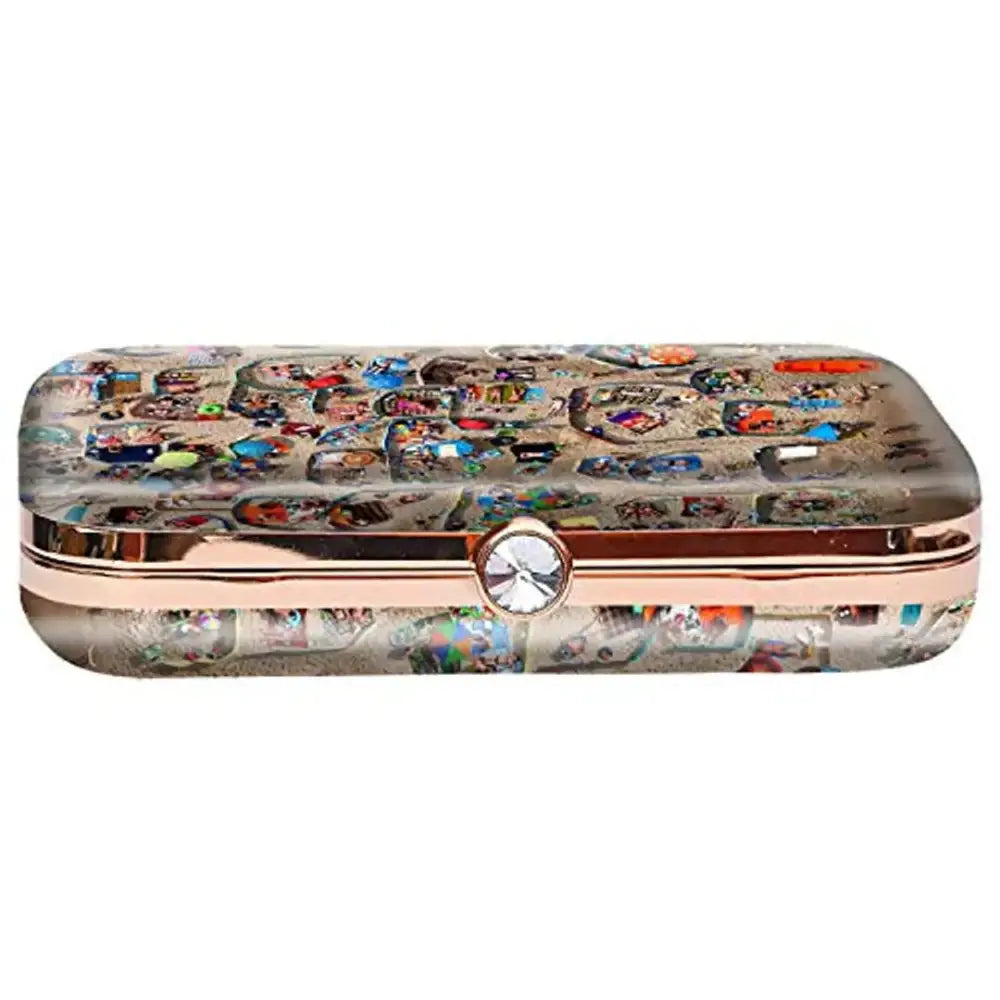 MaFs Printed Clutch Bag with Detachable Chain, Multicolor