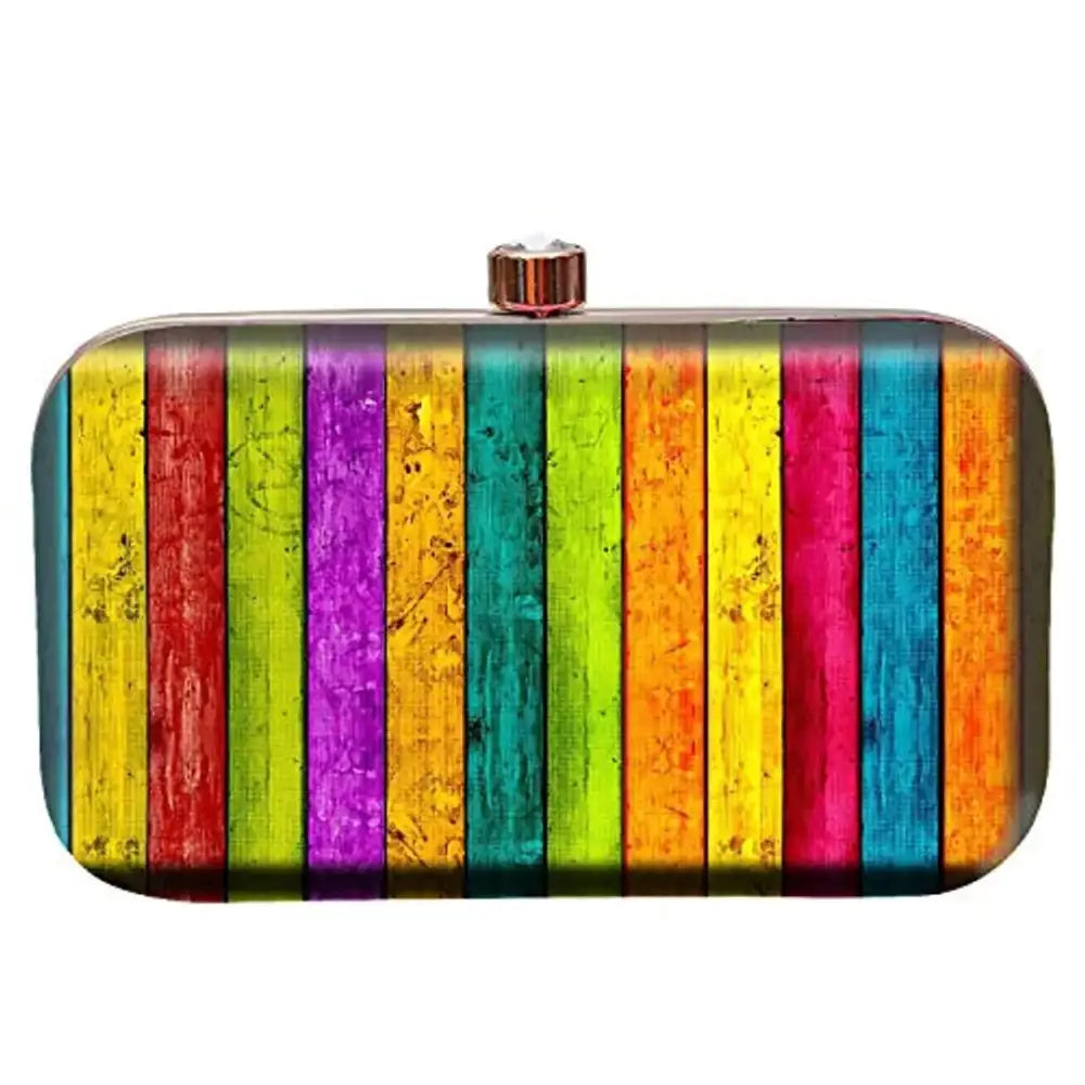 MaFs Printed Clutch Bag with Detachable Chain, Multicolor