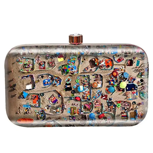 MaFs Printed Clutch Bag with Detachable Chain, Multicolor