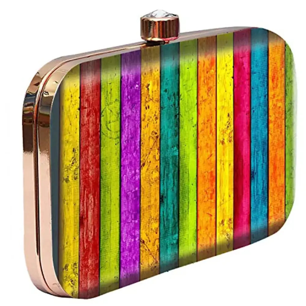 MaFs Printed Clutch Bag with Detachable Chain, Multicolor