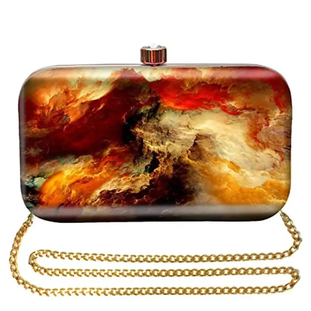 MaFs Printed Clutch Bag with Detachable Chain, Multicolor