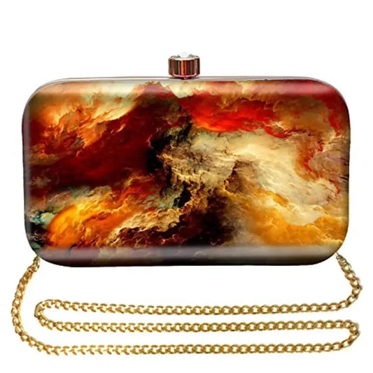 MaFs Printed Clutch Bag with Detachable Chain, Multicolor