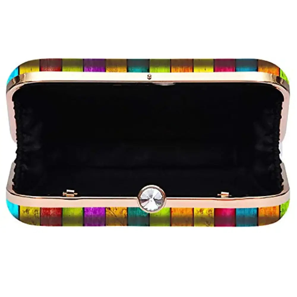 MaFs Printed Clutch Bag with Detachable Chain, Multicolor