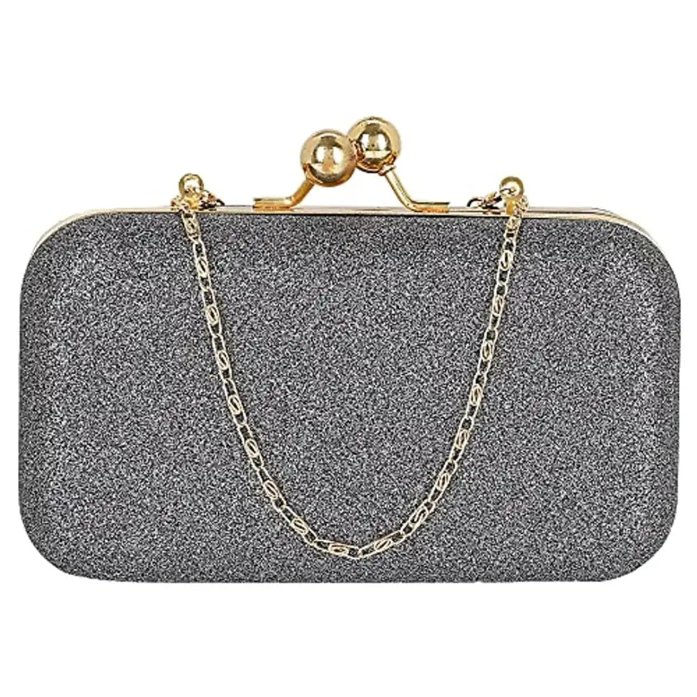 MaFs Women's Handicraft Beautiful Bling Box Rexin Clutch Bag for Party, Wedding (Grey)