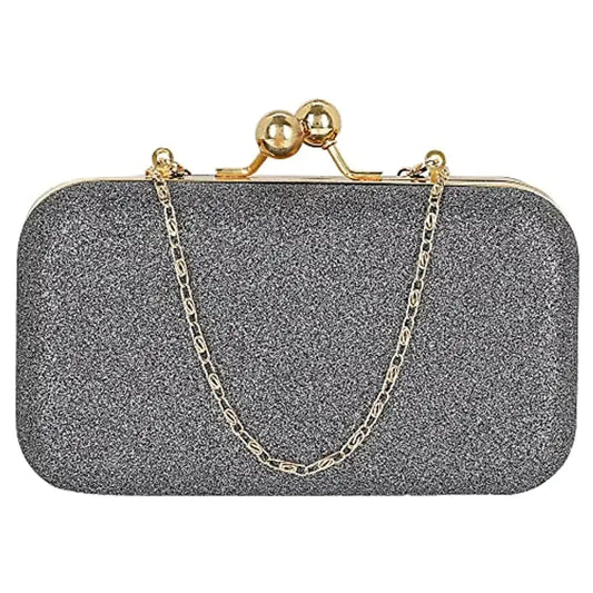 MaFs Women's Handicraft Beautiful Bling Box Rexin Clutch Bag for Party, Wedding (Grey)