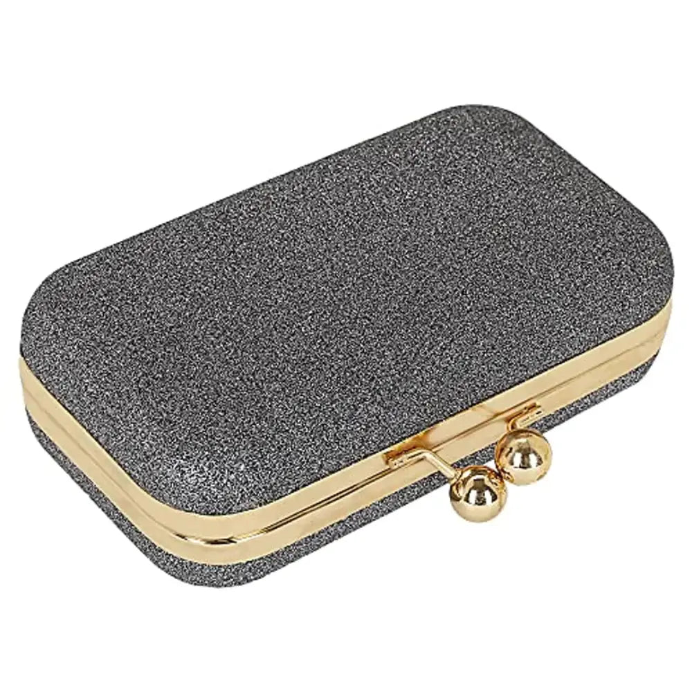 MaFs Women's Handicraft Beautiful Bling Box Rexin Clutch Bag for Party, Wedding (Grey)