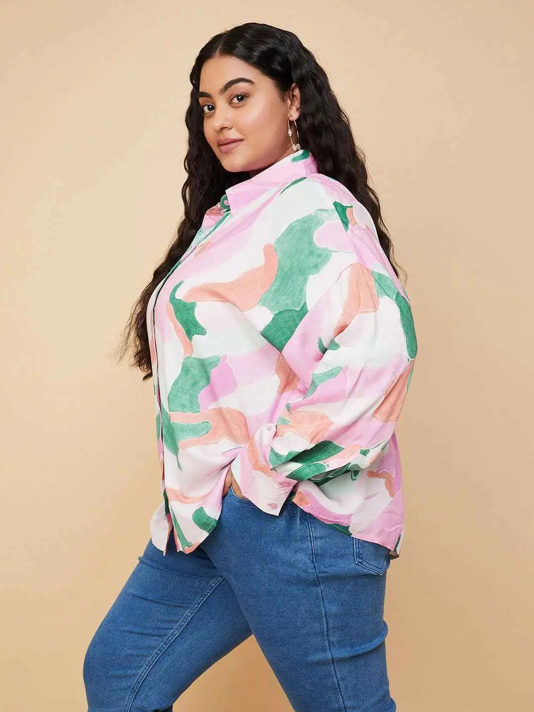 Max Women Plus Size Abstract Printed Shirt (WVN3301 AP_Pink) SaumyasStore