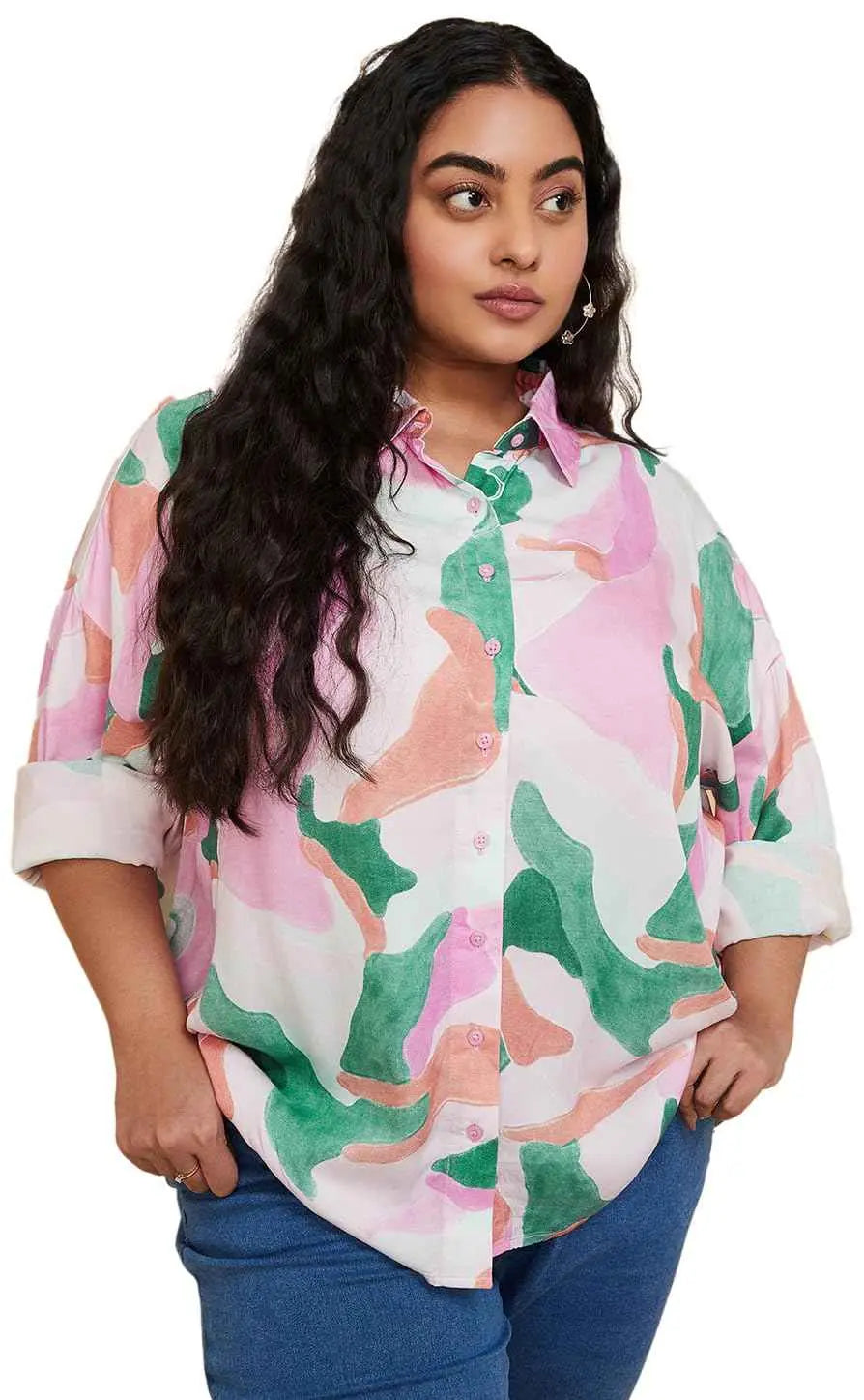 Max Women Plus Size Abstract Printed Shirt (WVN3301 AP_Pink) SaumyasStore