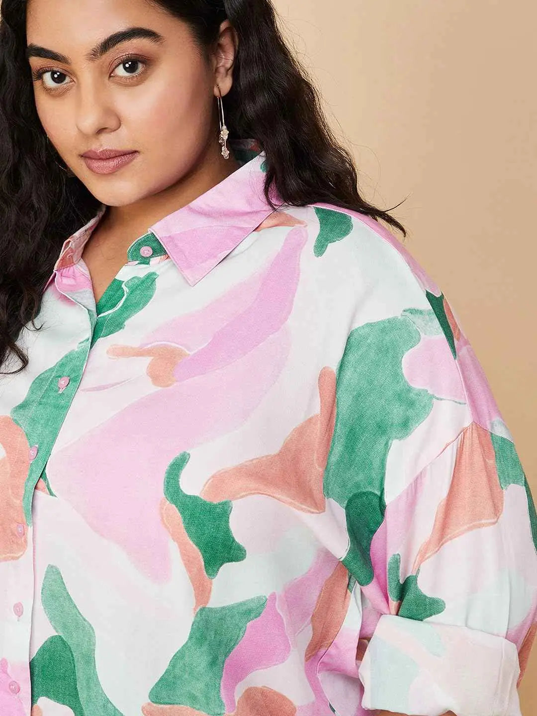 Max Women Plus Size Abstract Printed Shirt (WVN3301 AP_Pink) SaumyasStore
