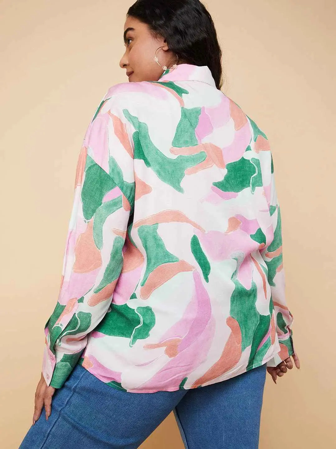 Max Women Plus Size Abstract Printed Shirt (WVN3301 AP_Pink) SaumyasStore
