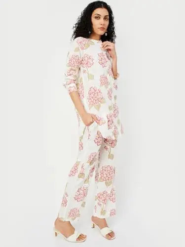Max Women's Cotton Blend Co-ords (CTKST45018_White SaumyasStore