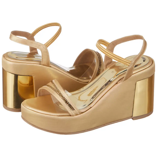 Mochi Women Gold Synthetic Sandals 3-UK (36 EU) (35-4194)