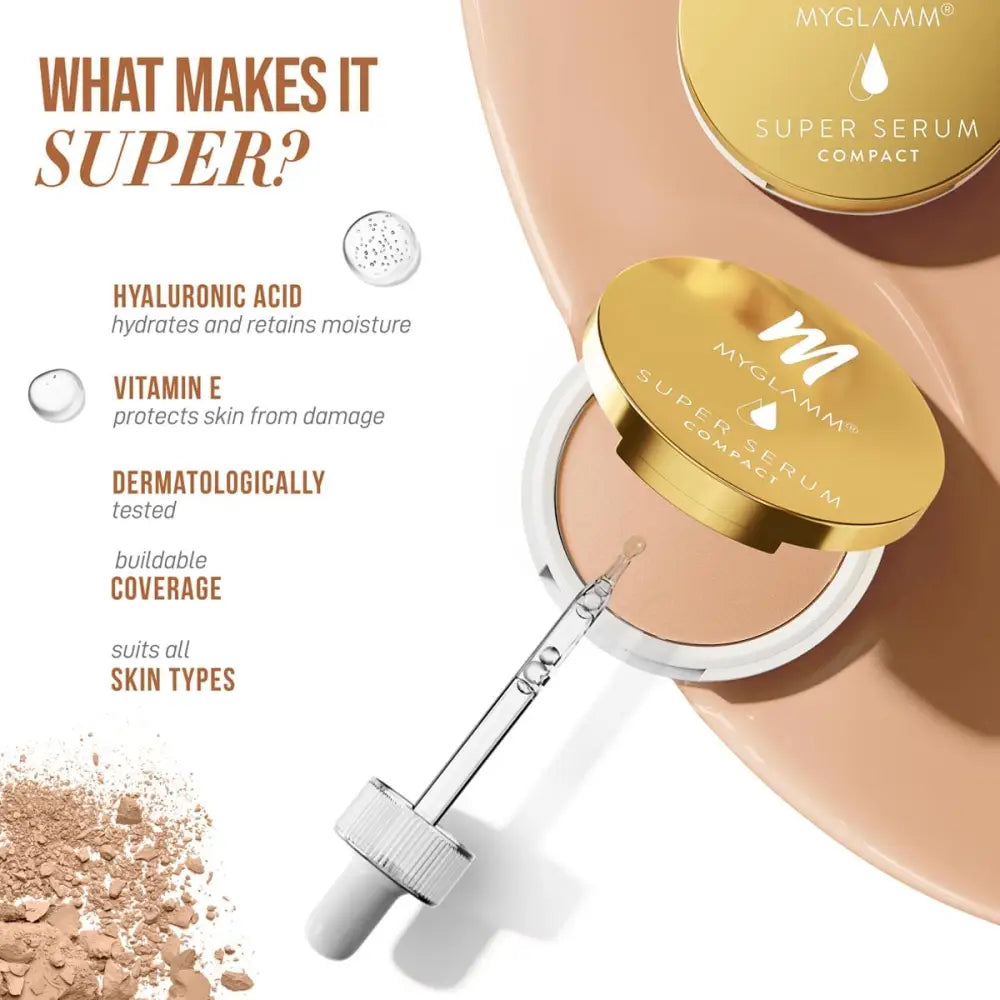 MyGlamm Super Serum Compact - 102W Beige 9g | Infused