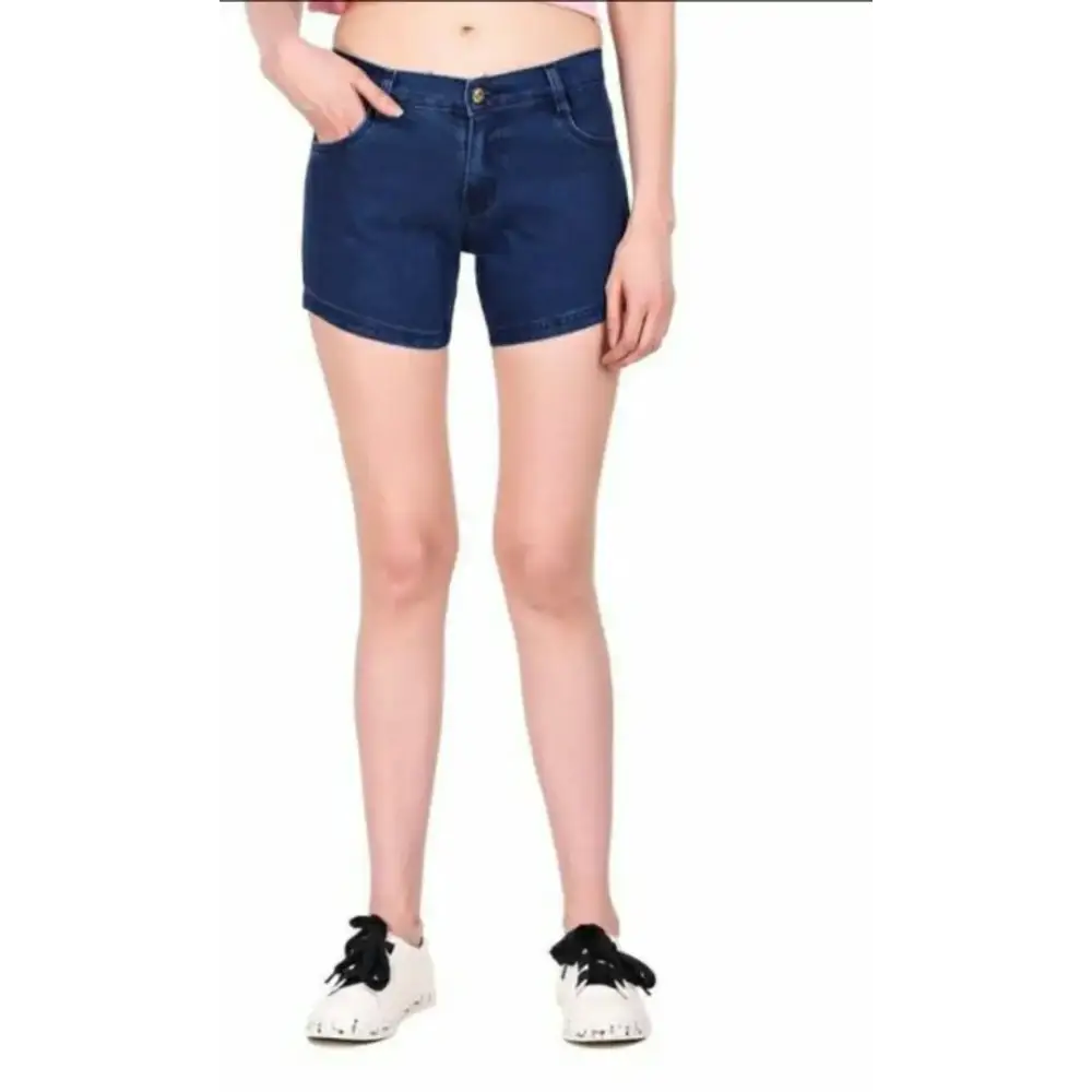 Navy Blue Solid Denim Short