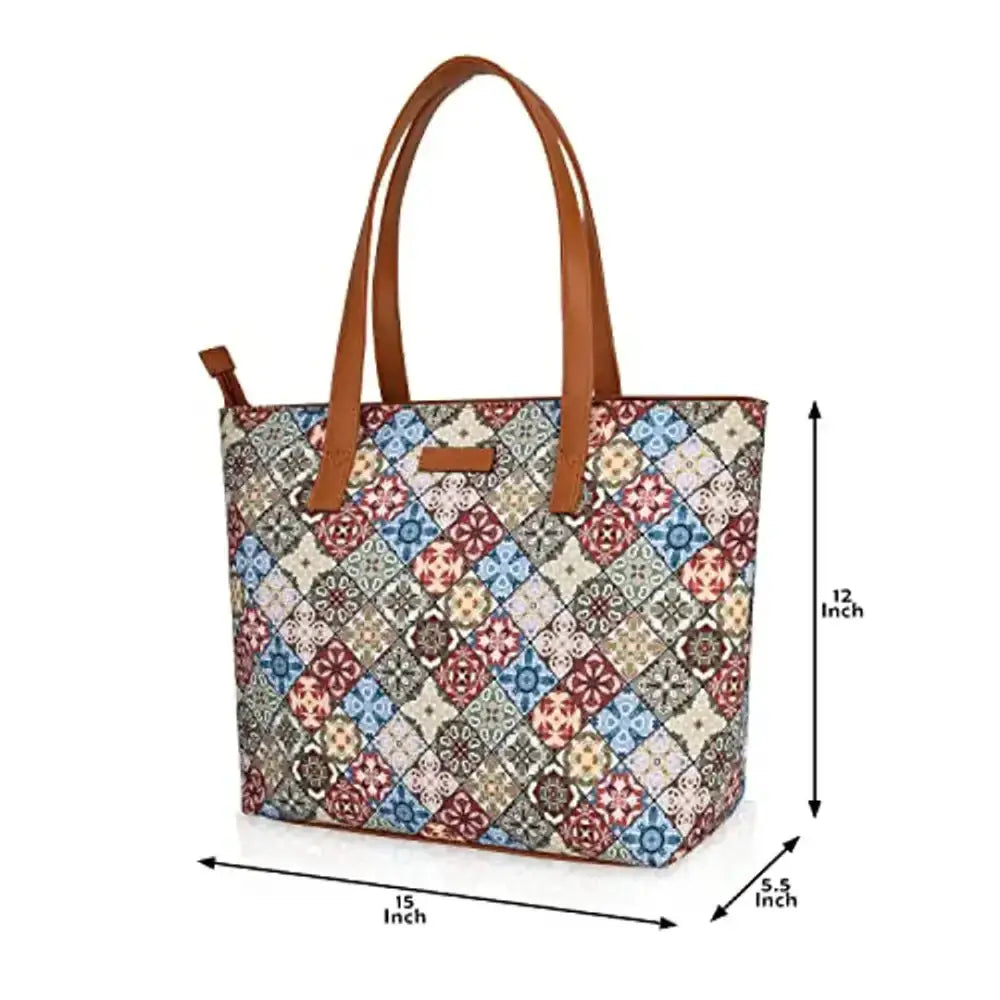 Nicoberry Women's Tote Bag | Big size, Handbag with Exotic Print Vegan Leather 14 Laptop Space (Multicolour)