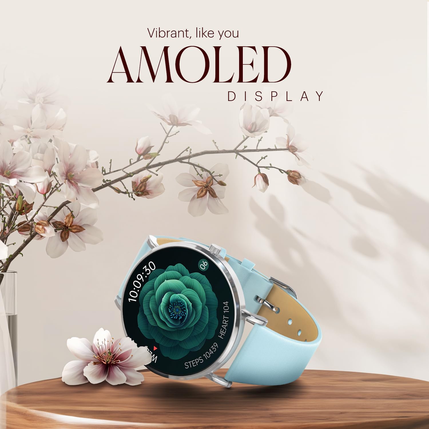 Noise Diva 2 Fashion Smart Watch for Women- Sleekest Dial, 36mm AMOLED Display, Snug Fit, Improved Female Cycle Tracker, BT Calling, Sleep Tracking, AI Voice Assistant, Password Protection-Silver Blue SaumyasStore