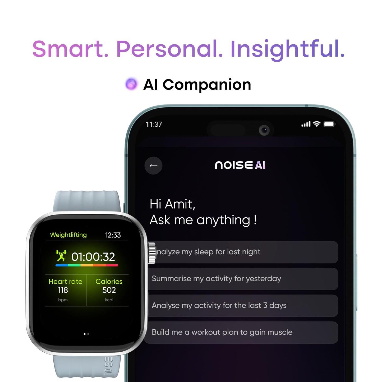 Noise Pro 6 Smart Watch:Intelligent AI, Endless AI Watch Faces, AI Companion, 1.85” AMOLED, EN2 Processor, Nebula UI 2.0, Emergency SOS, Compatible with iOS & Android(Ice Blue) SaumyasStore